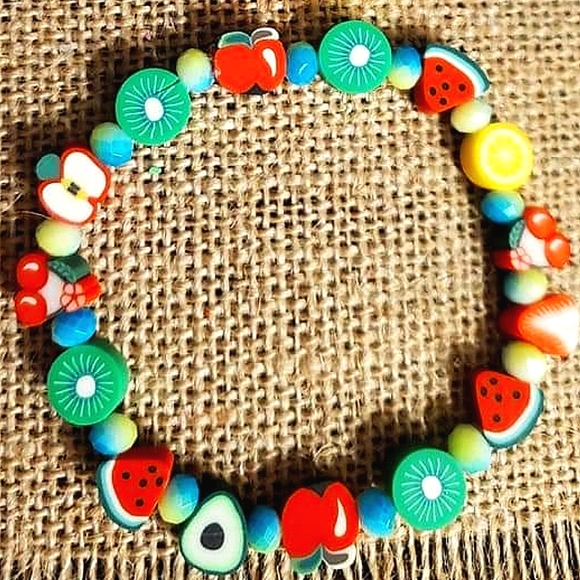 Set of 2 handmade polymer clay fruit bead bracelets for girls. - Picture 4 of 6